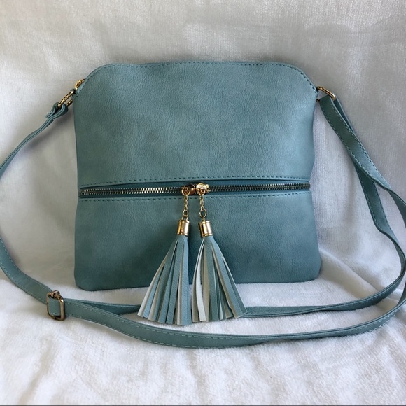 Blue Crossbody Purse with zipper tassels - Picture 2 of 8